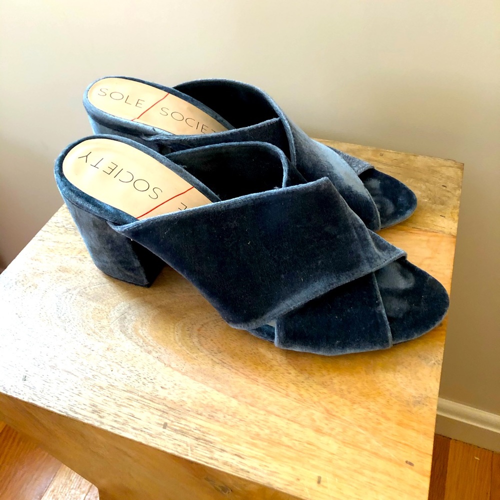 Sole Society Blue-Green Heeled Mules